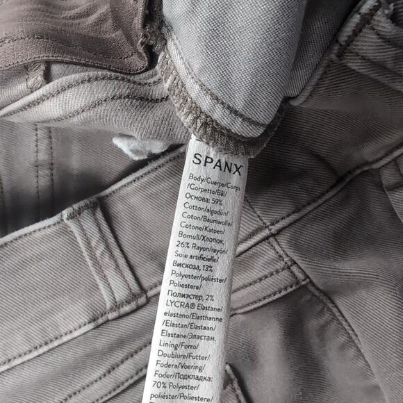 Spanx Pants Women Medium Beige Stretch Twill Wide Leg Pull On Khaki Cropped - Picture 5 of 10